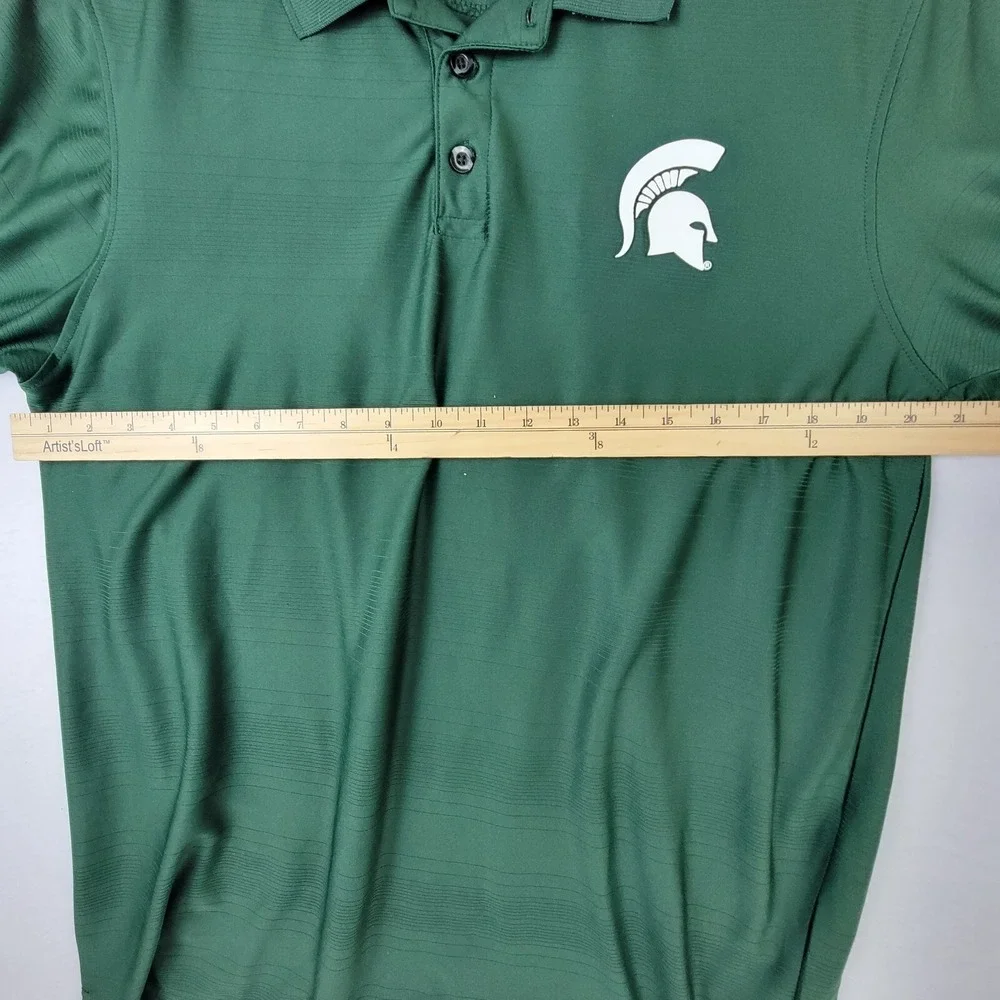 Michigan State Spartans Pro Edge Polo Shirt Mens L Green Short Sleeve NCAA